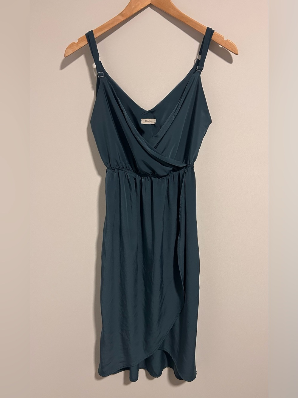 Everly Satin Style Wrap Midi Dress, Teal Green, Size Small (size tag removed)